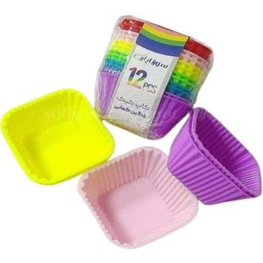قالب کاپ کیک رنگین کمانی 12 عددی مربع